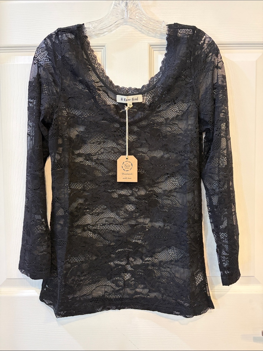 A Rare Bird Vintage Sheer Lace Black Long-Sleeve Top NEW FALL WINTER